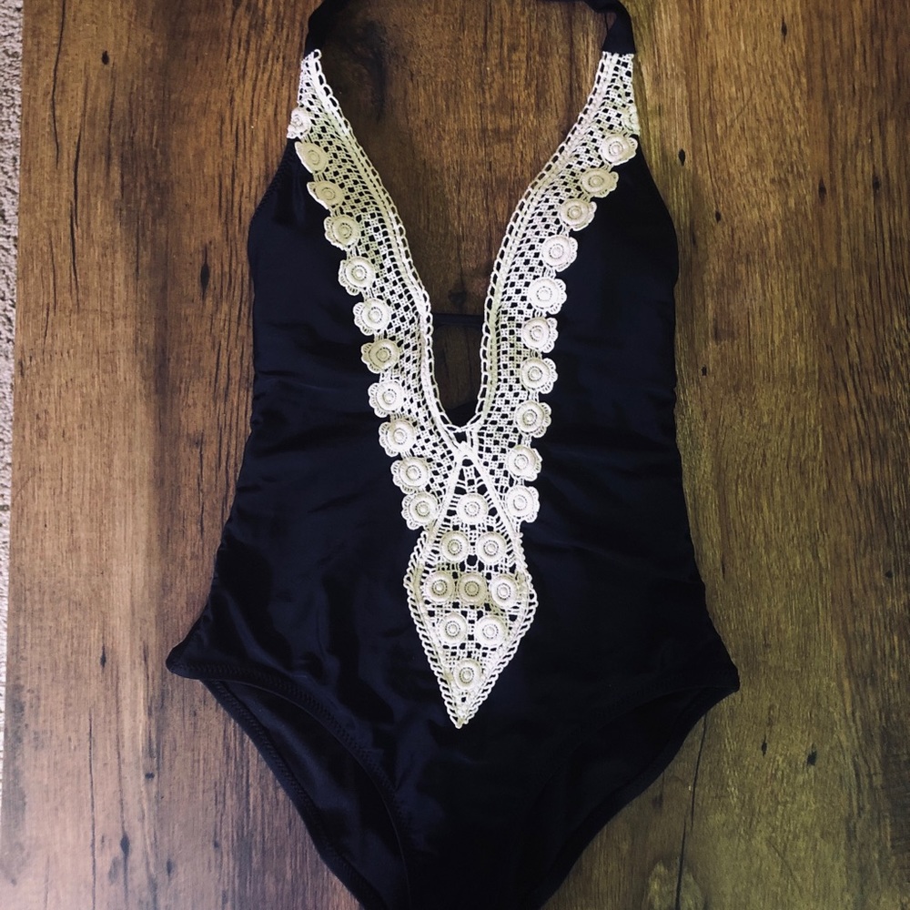 Kona Sol crochet one piece monokini black small
